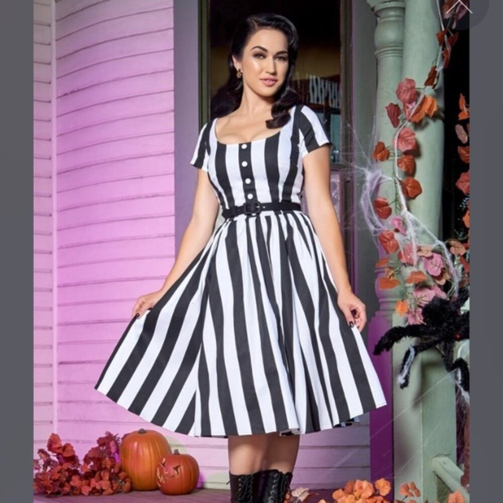 Pinup Girl Clothing - Diana Dress in Mark Stripe